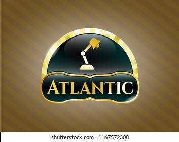  Shiny badge with desk lamp icon and Atlantic text inside