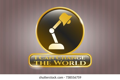  Shiny badge with desk lamp icon and I Can Change the World text inside