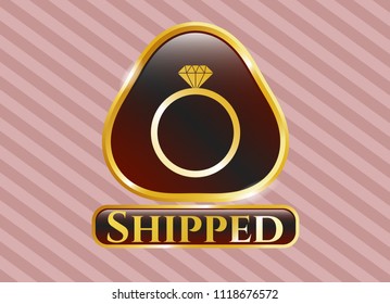  Shiny badge with diamond ring icon and Shipped text inside