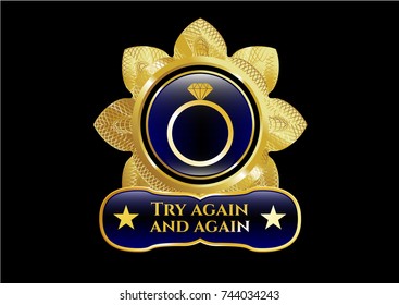  Shiny badge with diamond ring icon and Try again and again text inside