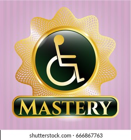 Shiny badge with Disabled (Wheelchair) icon and Mastery text inside Shiny badge with Disabled (Wheelchair) icon and Mastery text inside