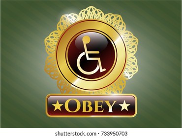  Shiny badge with disabled (wheelchair) icon and Obey text inside
