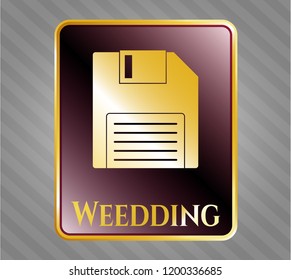  Shiny badge with diskette icon and Weedding text inside