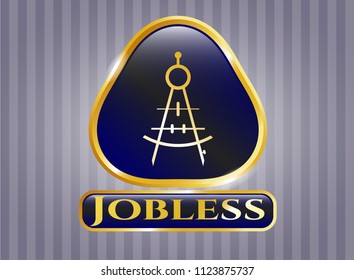  Shiny badge with drawing compass icon and Jobless text inside