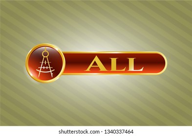  Shiny badge with drawing compass icon and All text inside