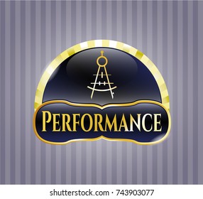  Shiny badge with drawing compass icon and Performance text inside