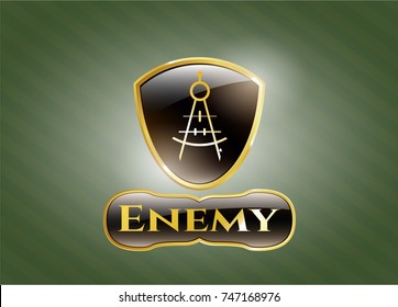  Shiny badge with drawing compass icon and Enemy text inside