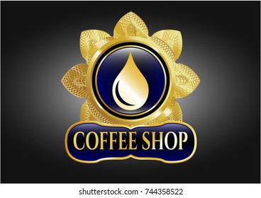  Shiny badge with drop icon and Coffee Shop text inside