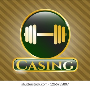  Shiny badge with dumbbell icon and Casing text inside