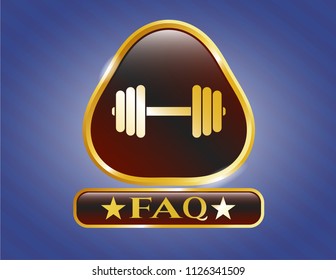  Shiny badge with dumbbell icon and FAQ text inside