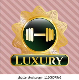  Shiny badge with dumbbell icon and Luxury text inside