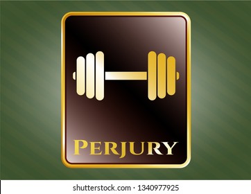  Shiny badge with dumbbell icon and Perjury text inside