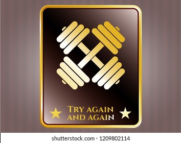  Shiny badge with dumbbell icon and Try again and again text inside