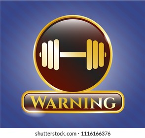  Shiny badge with dumbbell icon and Warning text inside
