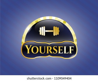  Shiny badge with dumbbell icon and Yourself text inside