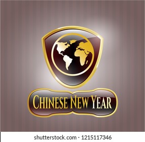  Shiny badge with earth icon and Chinese New Year text inside