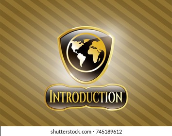 Shiny badge with earth icon and Introduction text inside
