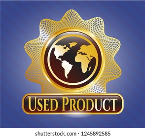  Shiny badge with earth icon and Used Product text inside