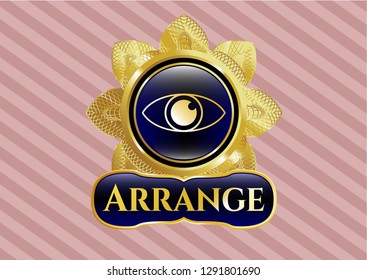  Shiny badge with eye icon and Arrange  text inside