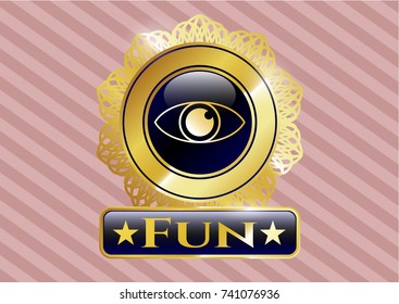  Shiny badge with eye icon and Fun text inside