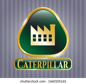  Shiny badge with factory icon and text inside