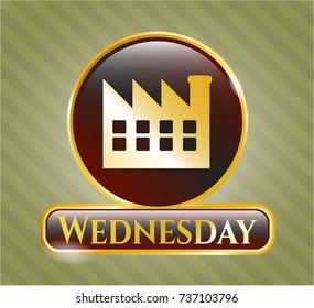  Shiny badge with factory icon and Wednesday text inside