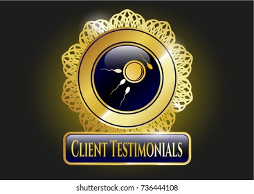  Shiny badge with fertilization icon and Client Testimonials text inside