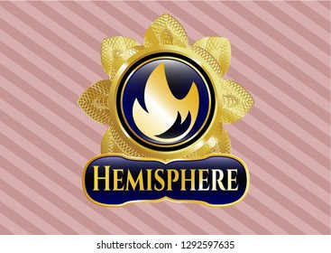  Shiny badge with fire icon and Hemisphere text inside