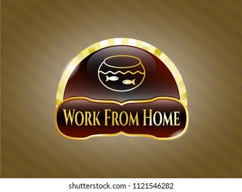  Shiny badge with fishbowl with fish icon and Work From Home text inside