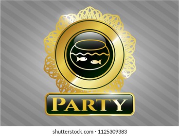  Shiny badge with fishbowl with fish icon and Party text inside