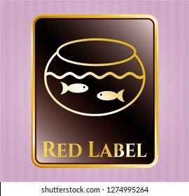  Shiny badge with fishbowl with fish icon and Red Label text inside