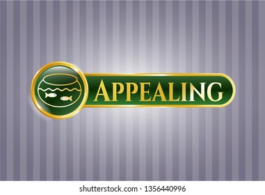  Shiny badge with fishbowl with fish icon and Appealing text inside