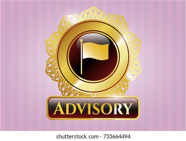  Shiny badge with flag icon and Advisory text inside