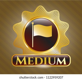  Shiny badge with flag icon and Medium text inside