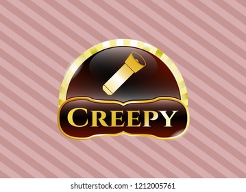  Shiny badge with flashlight icon and Creepy text inside