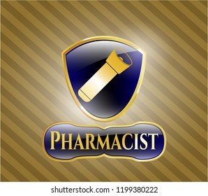  Shiny badge with flashlight icon and Pharmacist text inside
