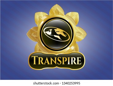  Shiny badge with flat earth icon and Transpire text inside