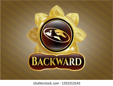  Shiny badge with flat earth icon and Backward text inside
