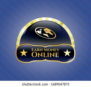  Shiny badge with flat earth icon and Earn Money Online text inside