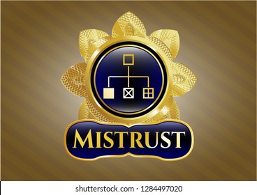  Shiny badge with flowchart icon and Mistrust text inside