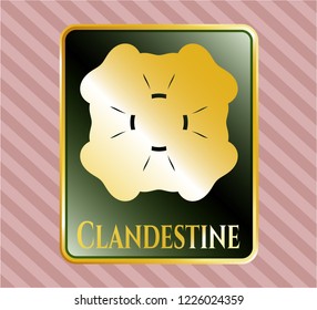  Shiny badge with four leaf clover icon and Clandestine text inside