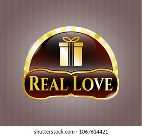  Shiny badge with gift box icon and Real Love text inside
