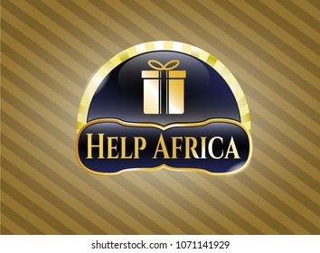   Shiny badge with gift box icon and Help Africa text inside