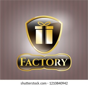  Shiny badge with gift box icon and Factory text inside