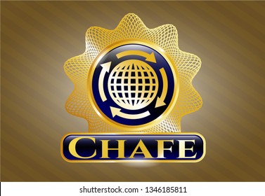  Shiny badge with globalization icon and Chafe text inside