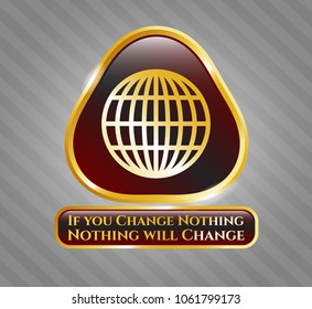   Shiny badge with globe, website icon and If you Change Nothing Nothing will Change text inside