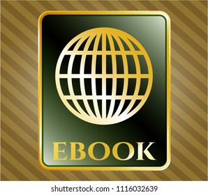  Shiny badge with globe, website icon and ebook text inside