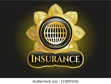  Shiny badge with globe, website icon and Insurance text inside