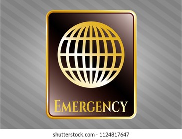  Shiny badge with globe, website icon and Emergency text inside