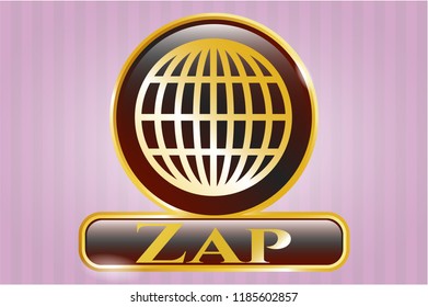  Shiny badge with globe, website icon and Zap text inside